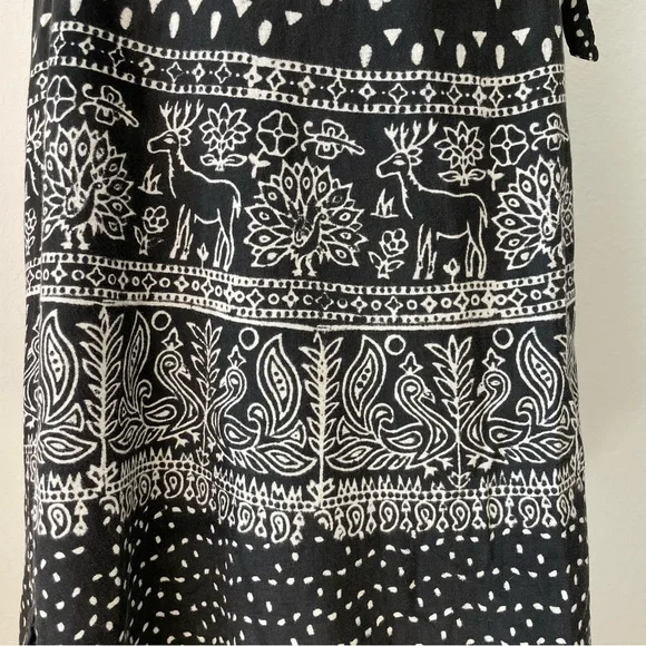 VINTAGE WOVEN COTTON PRINTED WRAP SKIRT PENTAGRAM PEACOCK PAISLEY DEER FLORAL - Picture 13 of 13